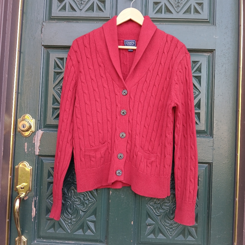 Chaps Red Knit Cardigan Sweater